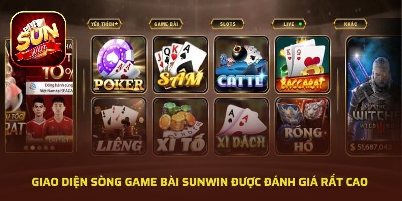 Giao diện sòng game bài SUNWIN được đánh giá rất cao 